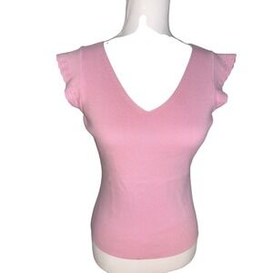 Casual Corner Annex Petite Pink V-Neck Ruffled  Sleeveless Sweater Ladies Small